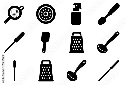 Kitchen icons icon mini strainer thermometer spice probe vector spatula tea utensil