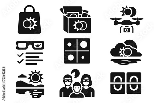 Bag panel family vector viewing kit countdown sunspot solar icon eclipse