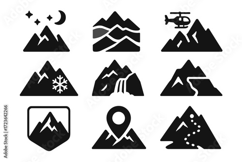 Path national icon within mountain elevation over rock set vector trek icons