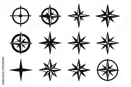 Compass icon rose collection geometric nautical circle winds points design vector