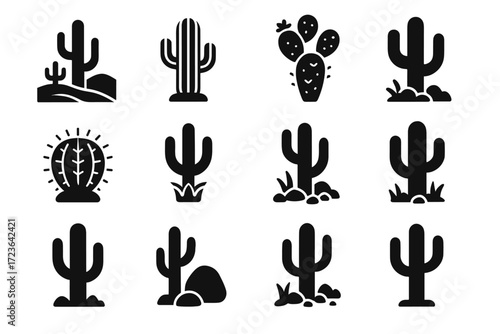 Cactus decorative stone vector cacti icons two large pads mini modern cluster