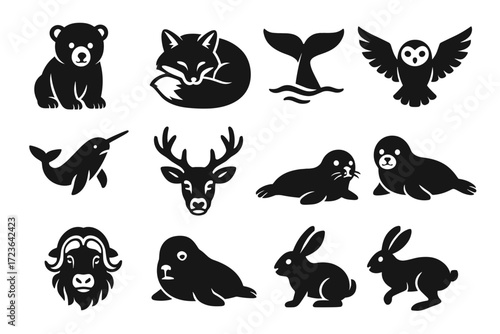 Reindeer antlers icons musk view icon fox spread lying hare vector animal