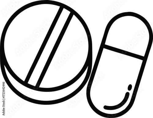 Simple line art icon of two medical capsules or pills