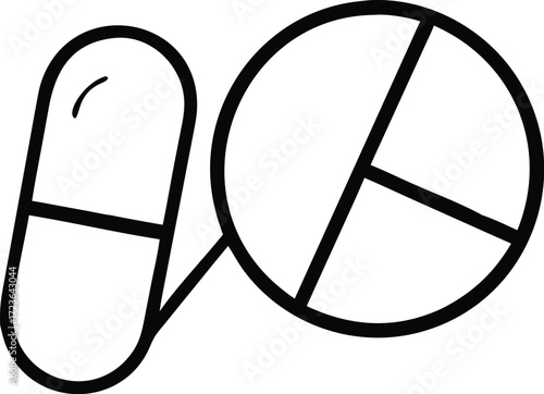 Simple line art icon of two medical capsules or pills