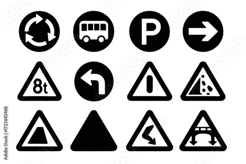 Vehicle vector sign warning left caution icons traffic falling arrow icon clearance