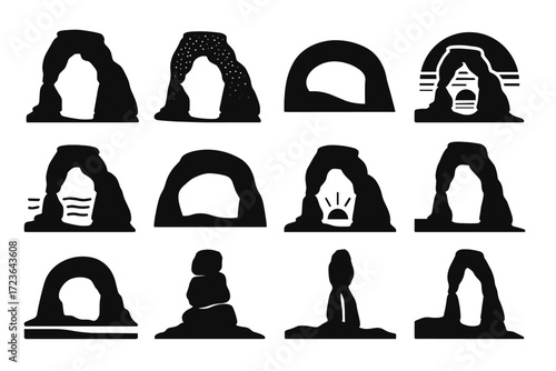 Icons vector arch sandstone icon glowing line desert wind tall slender rock