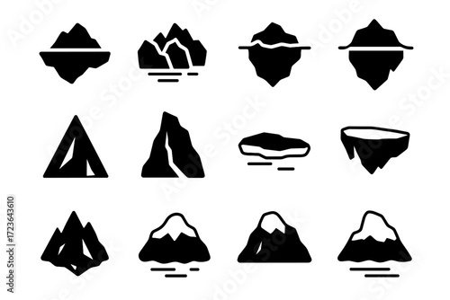 Vector iceberg cliff ice icon triangular jagged isolated bulk view collection