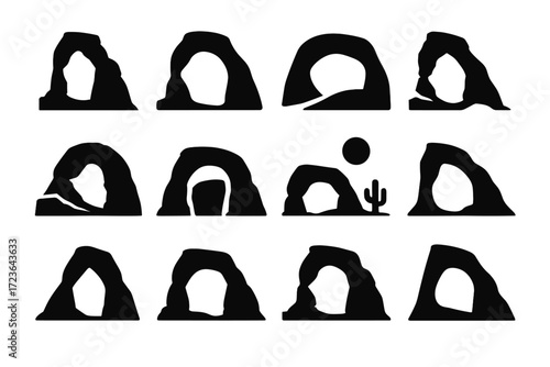 Rock triangle vector desert curved icon sandstone moon crested under arch