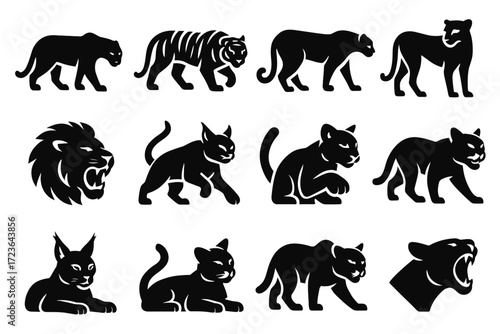 Icon back mouth vector cats jump gazing jungle big roaring tiger open