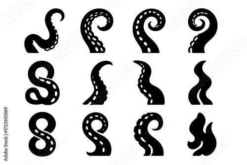 Vector swirl icons limb icon tip arm coiled octopus tight aggressive ripple