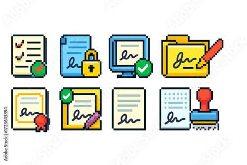 Document, security outline icon set. contracts, digital signature icons outline collection