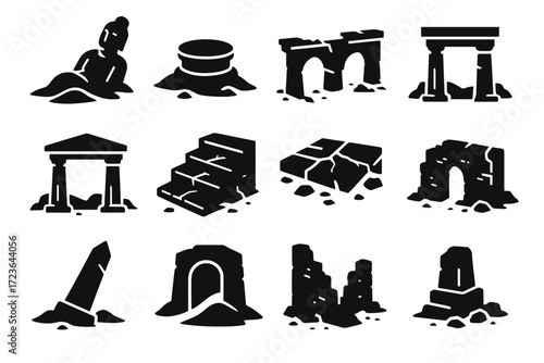 Temple cracks ruin sand icon ruins statues desert leaning dusty icons steps