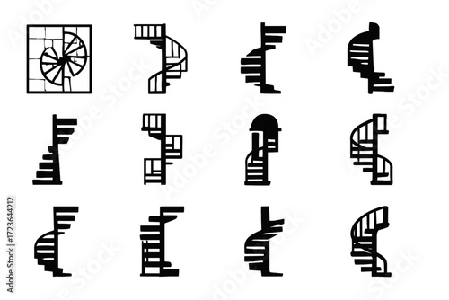 Core incline spiral staircase stair exterior icons icon steep vector minimalist shaft