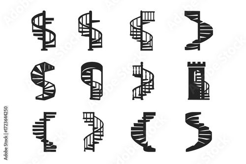 Stair icon victorian architectural spiral iron coil polygonal staircase icons access vector