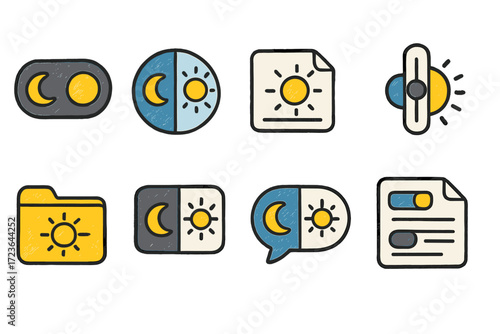 Day and night linear icon set. weather, climate, and time icons collection