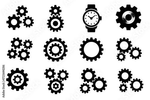 Precision watch system spring timekeeping crown gear icons motion icon vector brass