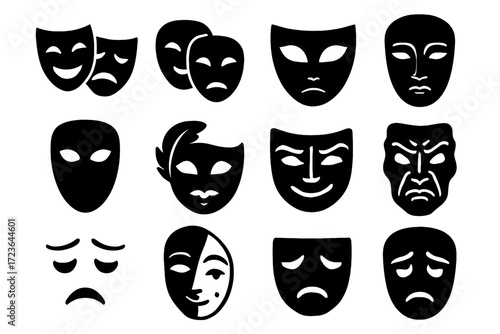 Icon vector mask theatre emotion masks dramatic features eye artistic overlapping