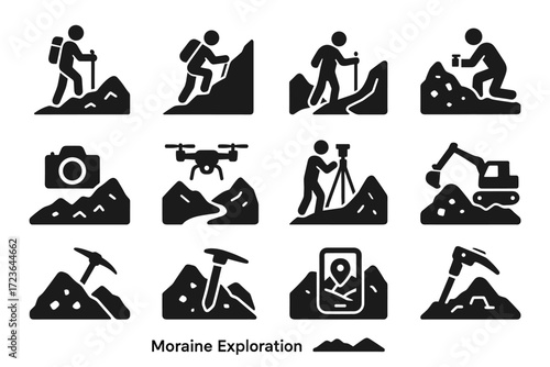 Moraine vector exploration pick climbing icons excavation site icon zone near trail