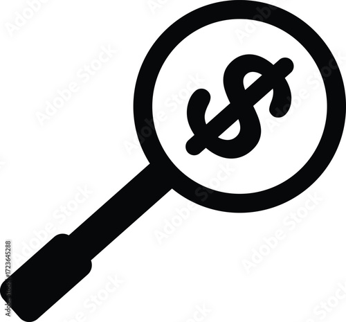 Financial Analysis Icon – Dollar Sign in Magnifying Glass Vector Symbol