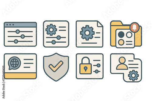 Settings and security icon set. flat style for ui and application customization