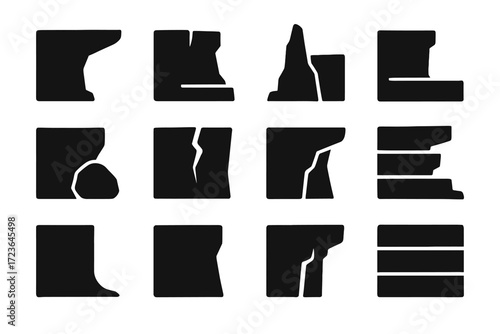 Cliff icon boulder drop formation features terrace overhang icons fracture vector ledge