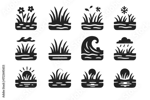 Vector icons tidal morning summer marsh shimmer bloom tide icon storm high