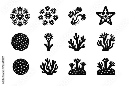 Dense coral icon vector wavy underwater cluster radial cylindrical polyp