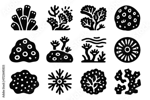 Radial vector reef clustered layered coral rock polyp icon polyps growth