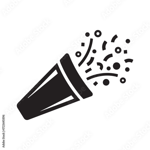 Flat Vector Party Popper Icon with Exploding Confetti Design