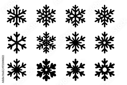 Flurry snowflake set icon soft flake frost frozen shape dendritic vector pattern