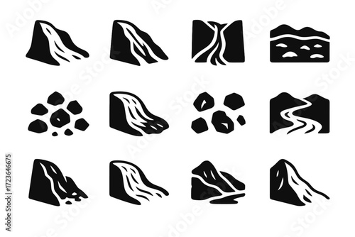Debris fragments ground moraine stream icon ice glacial vector icons lateral contact