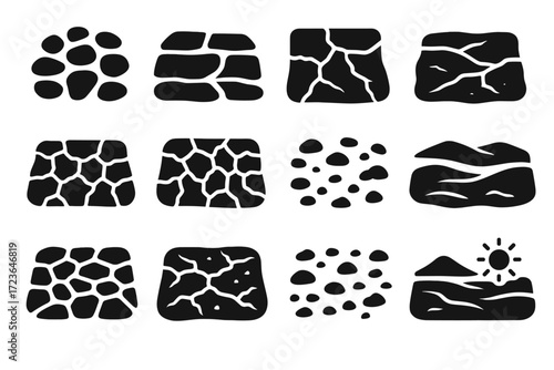 Set vector surface land texture compacted scattered rocky icon flat desert