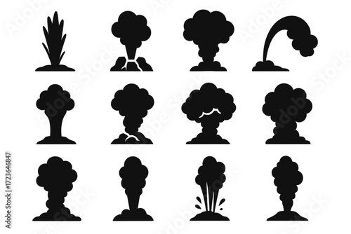 Icon plume silhouette grid vector geyser blast jet water mist thermal heated