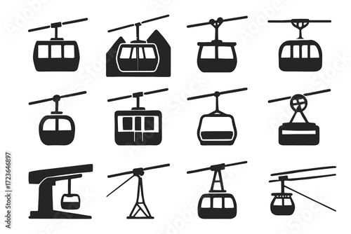 Car urban cable icons profile small ropeway view vector passenger icon cabin