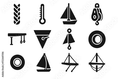 Pulley hoisting icons rigging gauge icon set from vector sail cradle arm