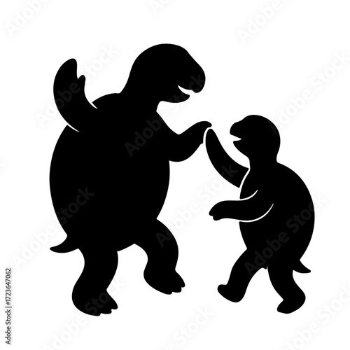 A Joyful Silhouette of Two Tortoises Celebrating Together