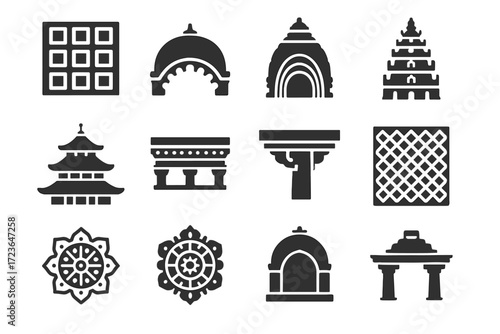 Bracket temple ceiling roof icon greek coffered motif icons vector vault central