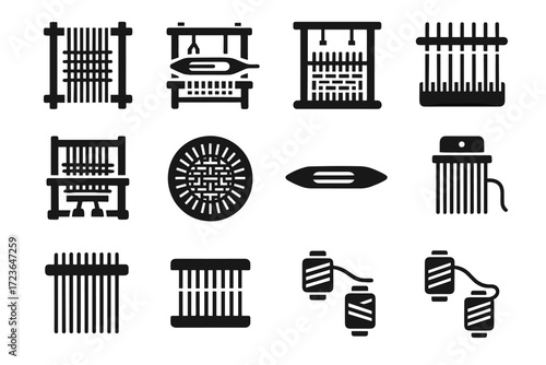 Vector circular feeding peg traditional loom icons pegs weaving vertical pedals icon