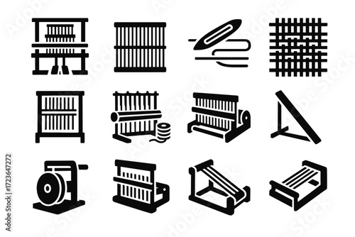 Icon angled support iconography weaving crank vector adjustment treadles tension beams loom