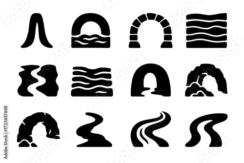 Arc collapsed magma icons curved narrow hollow icon silhouette tube vector volcanic