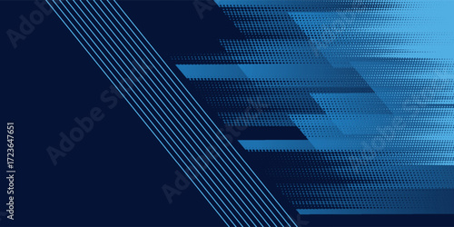 Abstract blue banner design vector, dynamic sporty horizontal background template for media promotion or web banner