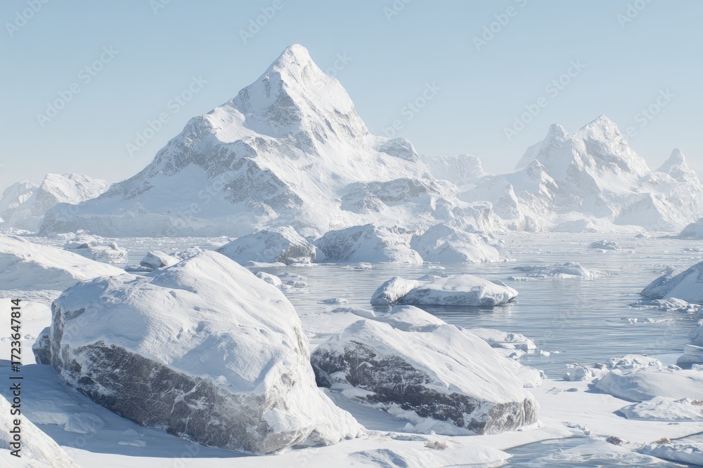 Obraz premium Snowy mountain range reflecting in icy water
