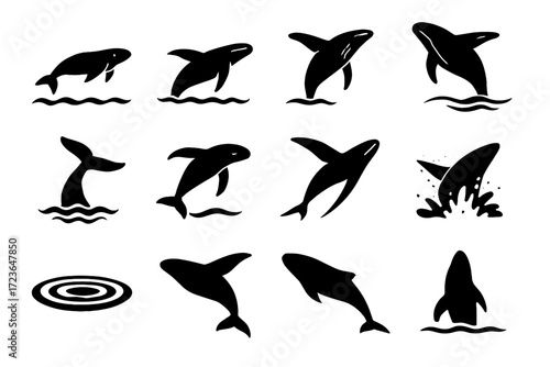 Wave leap full fin crest whale leaping sea ring icon vector recoil