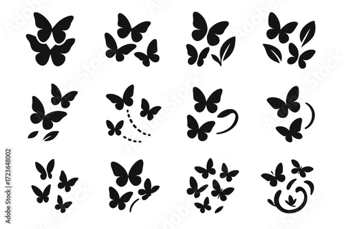 Leaf butterfly flutter dance collection swirl vector motion vertical near smooth icon