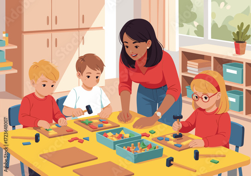 Preschool Children Playing Engaging in Creative Activities
