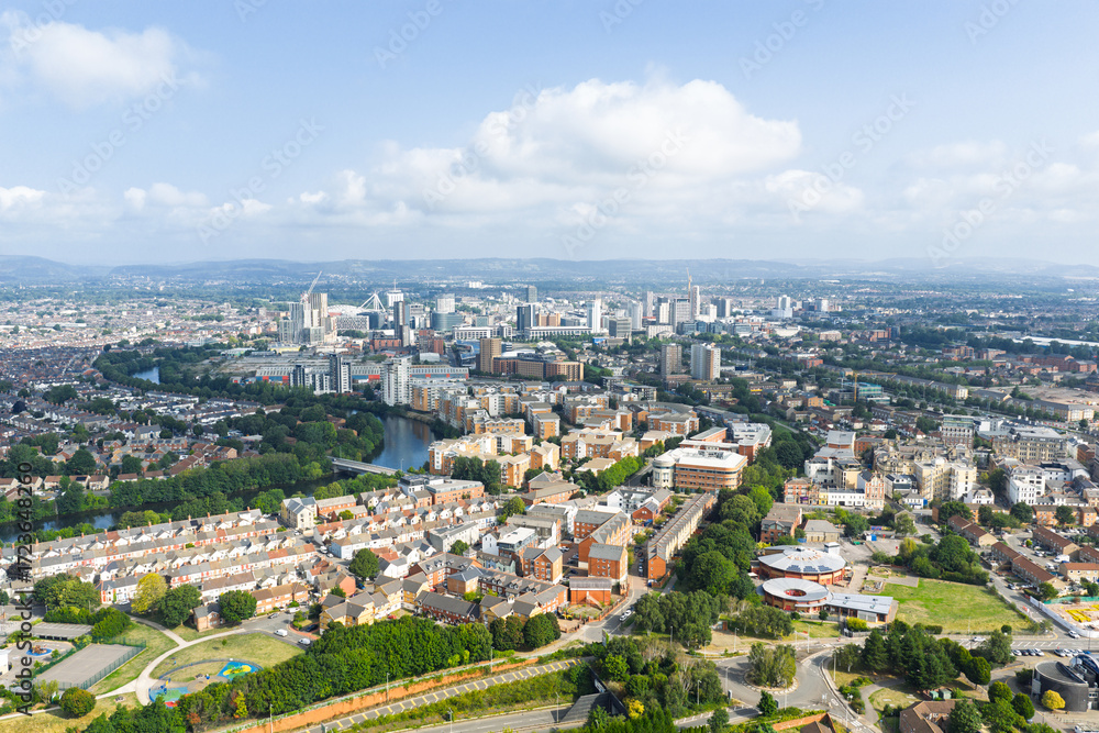 Obraz premium Aerial view of Cardiff Bay, the Capital of Wales, UK 2025
