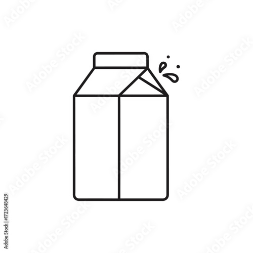 Simple line art illustration of a milk carton with splashes, representing a fresh dairy product or beverage.