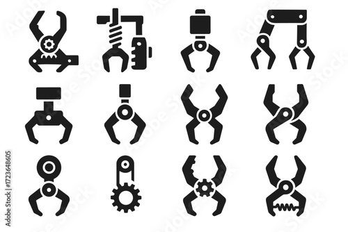 Vector claw feedback worm icons linear gripper actuator icon clutch force mechanism