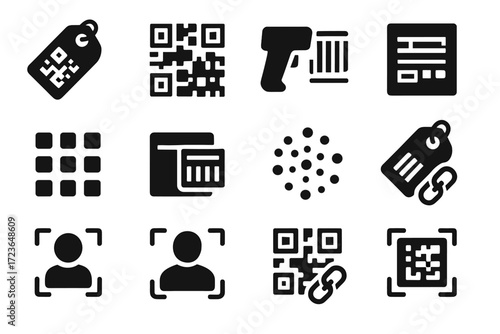 Embedded block coded patch item smart label tagging digital symbol icon vector