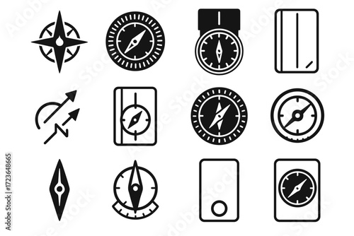 Vector icon dial compass points arc luminous index direction sighting grid baseplate